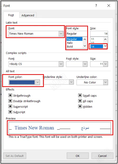 font specification