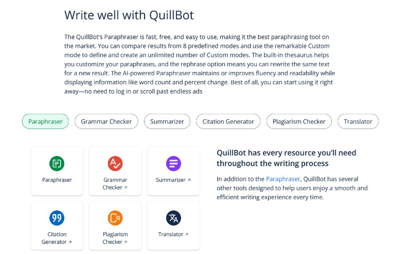 quillbot homepage