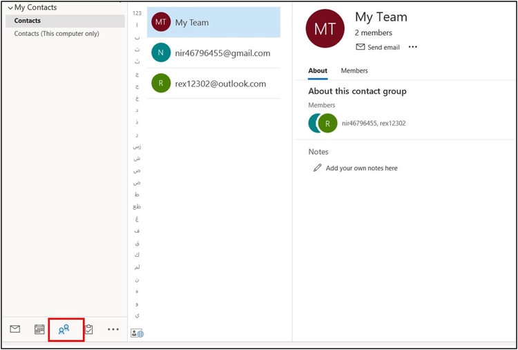 option to see our contacts group in outlook