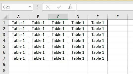 table of several rows and columns