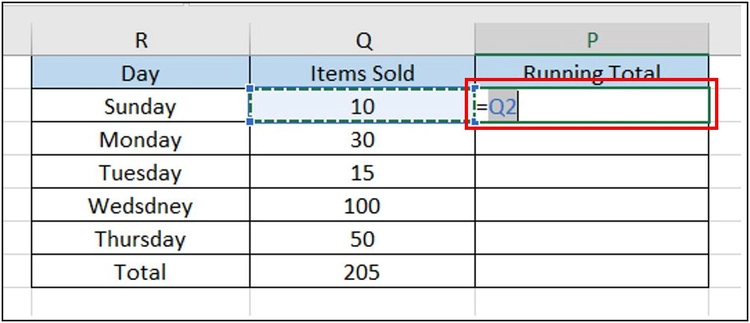 select the cell that contains the first number