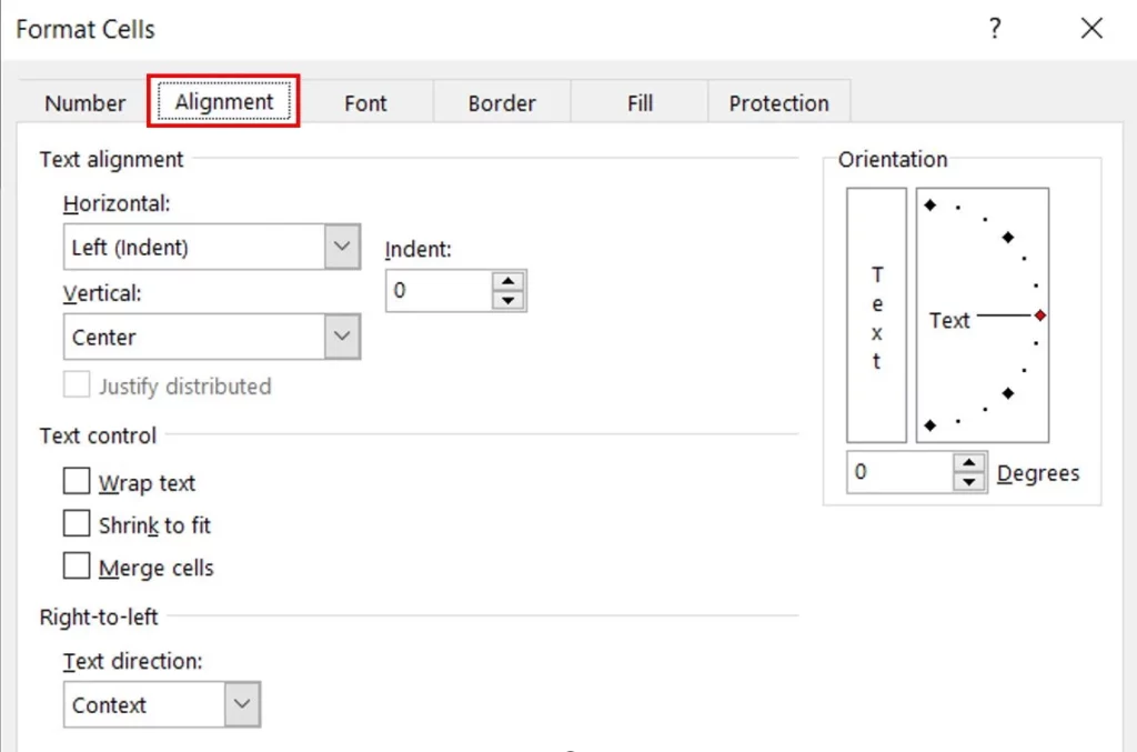 the "Alignment" option to format cells