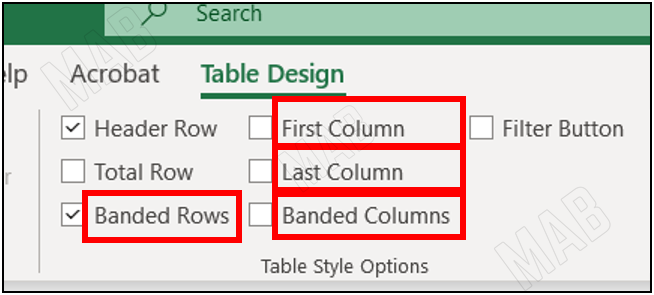 table style options