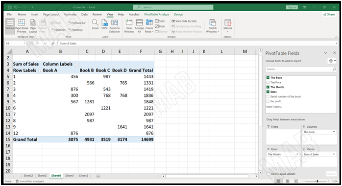 put "Month" in "Rows" And "Book" in "Columns"