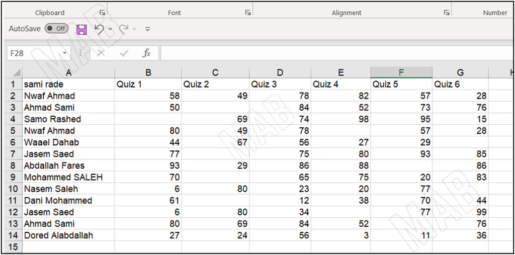 a table in excel