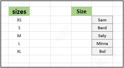 names and sizes