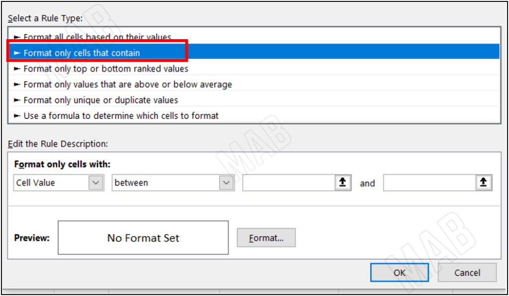 "Format Only Cells That Contains"