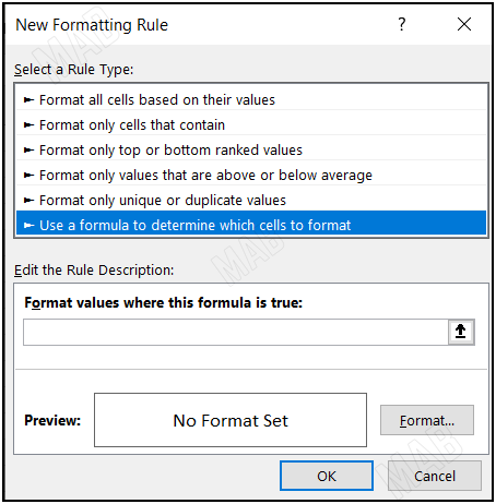 Use a Formula to determine which cells to format”