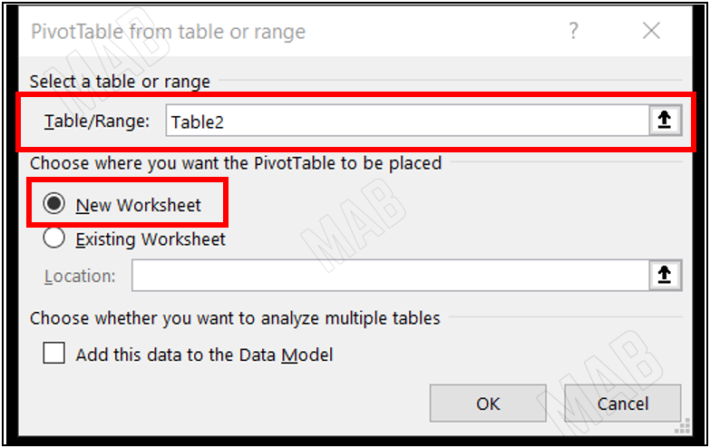 Pivot Table option