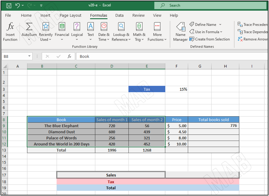 select the required cells