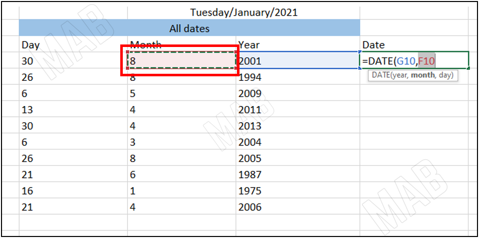 select the month field