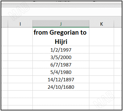 table of dates in Excel