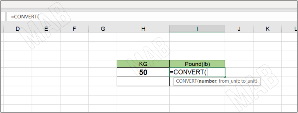 "CONVERT(=" convert weight function