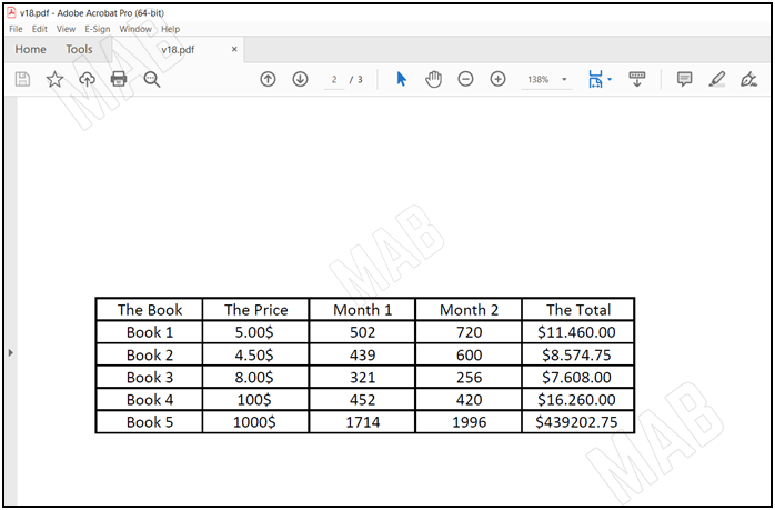 a table in a PDF file