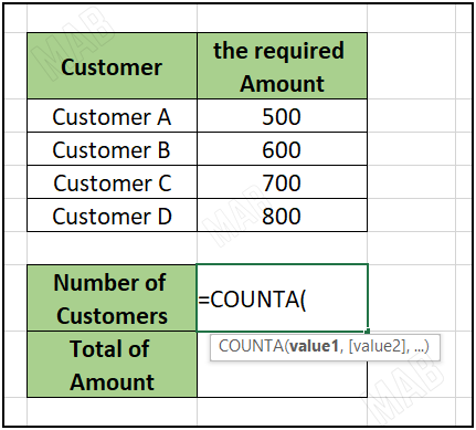 The function "COUNTA" to count the filled cells