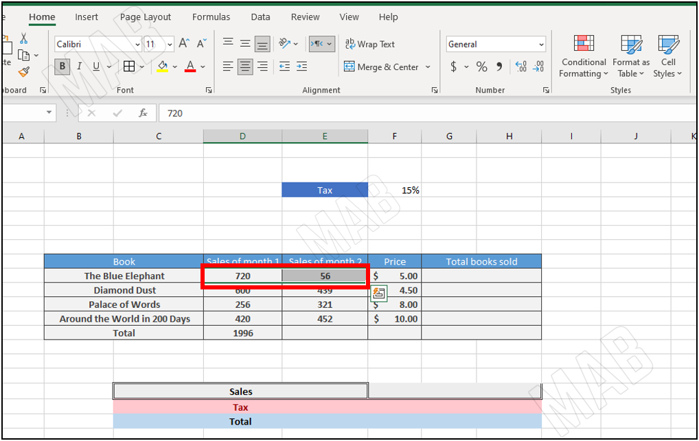 select the two cells