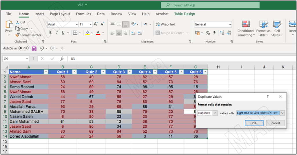 select the duplicate values