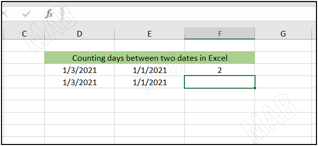 Press " Enter " to Count days between two dates