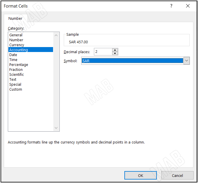 "More Accounting Formats" to change currency