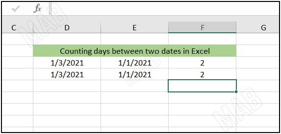 Press " Enter " to Count days between two dates